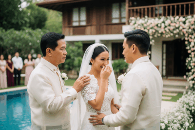 My husband pushed me into the pool on our wedding day, and what my father did stunned everyone