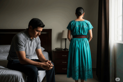 My wife always wears a red gown after midnight.