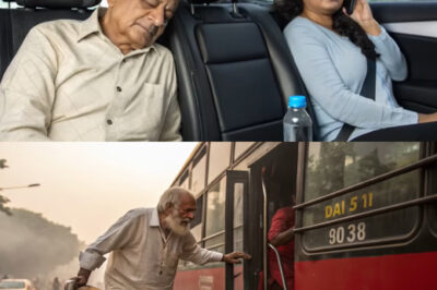 The conductor made the old beggar get off the bus but the woman sitting nearby who was with the old man/hi